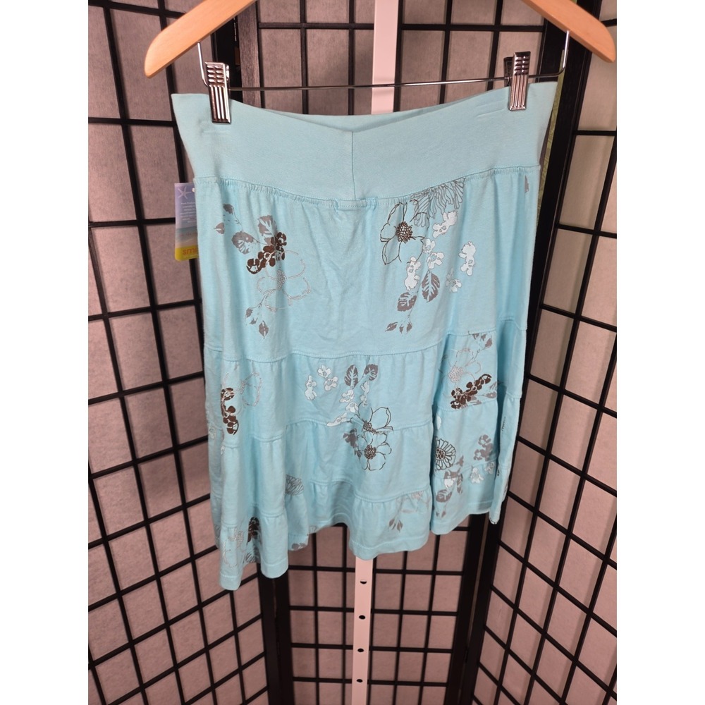 FRESH PRODUCE Tropical Beachwear Womens M BLUE Tiered Jersey Cotton Skirt NWT - Picture 5 of 7